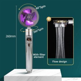 High Pressure Shower Head Adjustable 360° Rotation Turbine Water Saving Shower (Color: Purple)