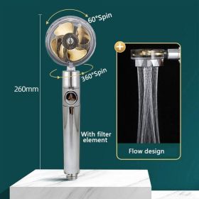 High Pressure Shower Head Adjustable 360° Rotation Turbine Water Saving Shower (Color: Gold)