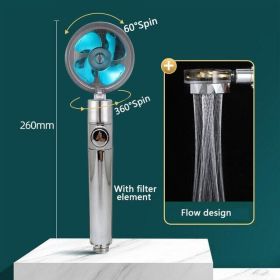High Pressure Shower Head Adjustable 360° Rotation Turbine Water Saving Shower (Color: Blue)