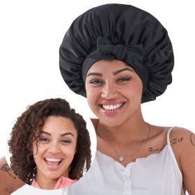 Silk Bonnet, Satin Hair Bonnet For Sleeping For Wavy Curly Natural Hair (Option: BLACK)